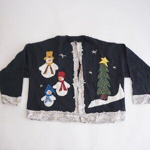 Vintage Fruit of the Loom Christmas Snowman Sweatshirt 2XL Holiday Festive